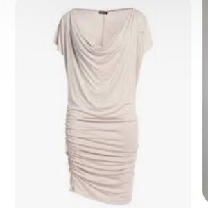 Lanston Sport White Asymmetrical Ruched Mini Dress